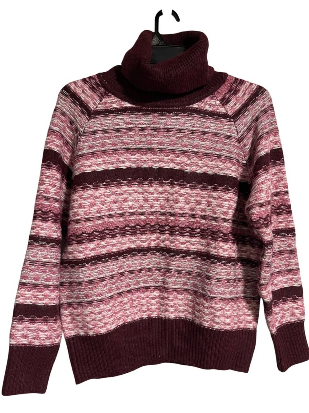 Industry Turtleneck Sweater Womens M Burgundy Combo Heavyweight Knit Pattern